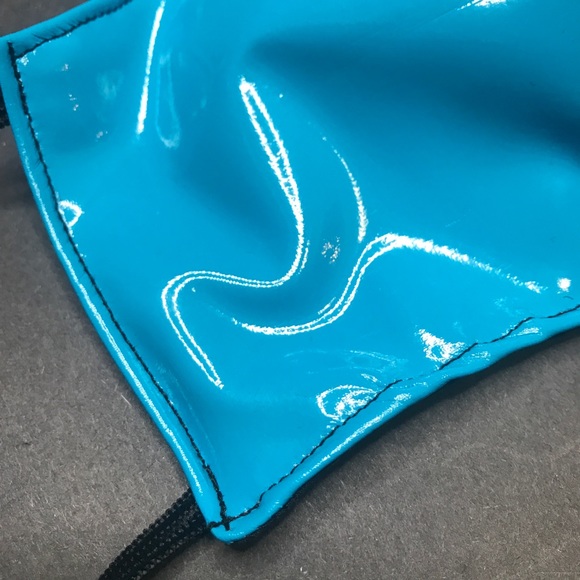 Handmade Turquoise Blue Face Mask Wet Look PVC Vinyl Cosplay Costume Rave Mens - Picture 4 of 7